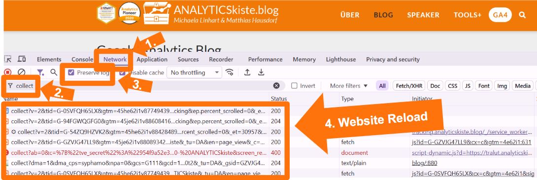 Dev Console Network Tab Einstellungen