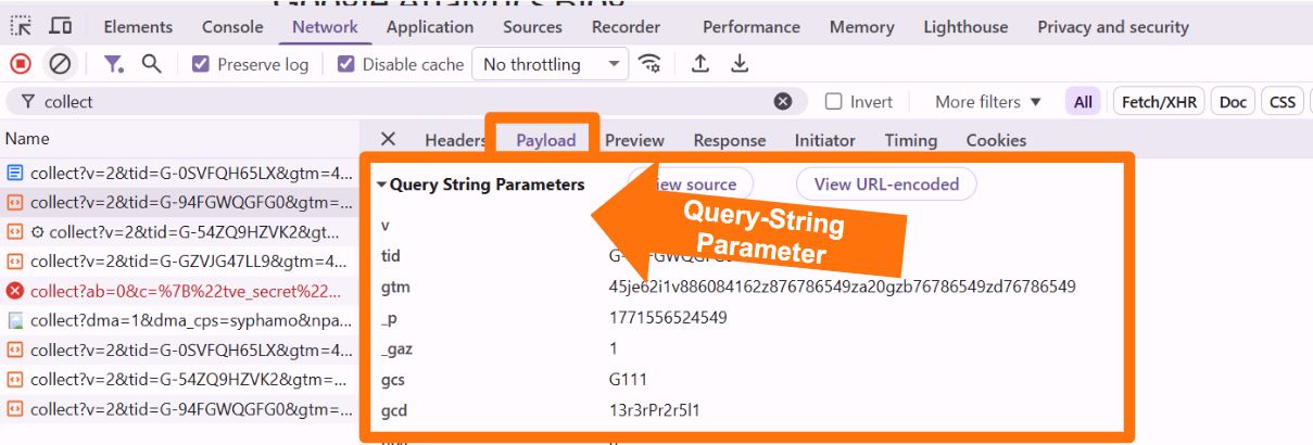 Dev Console Query String Parameter in Payload Tab