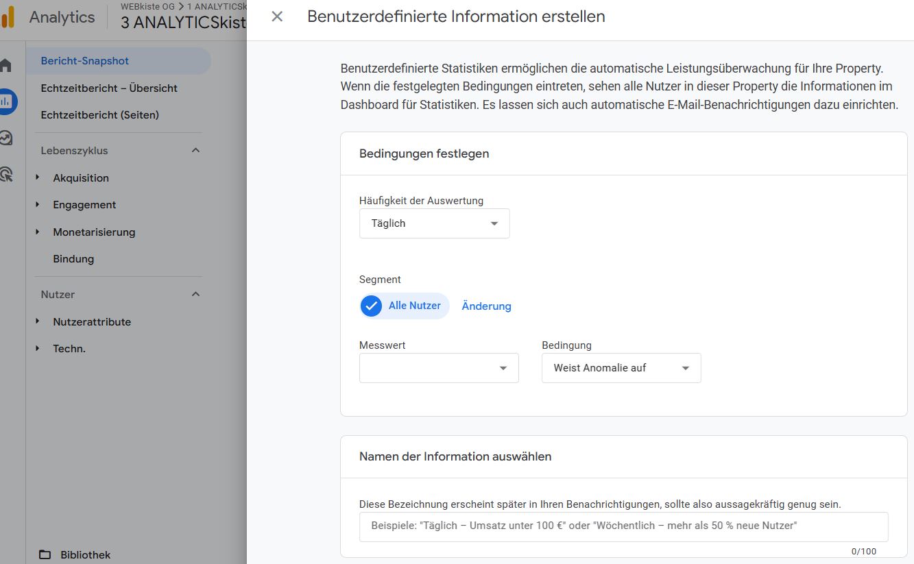 GA4 Benutzerdefinierte Information erstellen