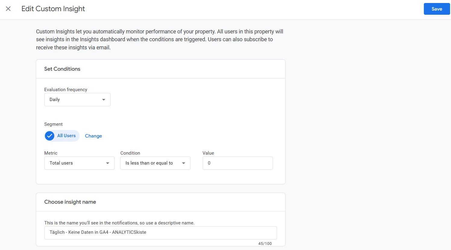 GA4 Custom Insight - Keine Daten in GA4, Panik