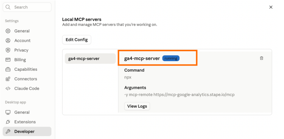 GA4 MCP up and running