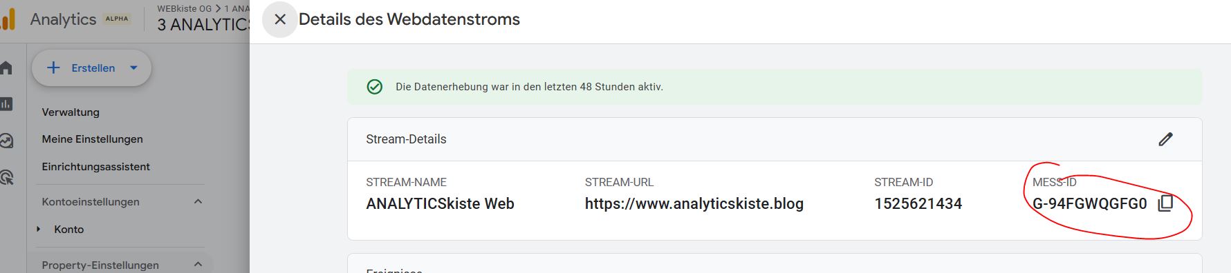 GA4 Mess-ID im Web-Datenstrom