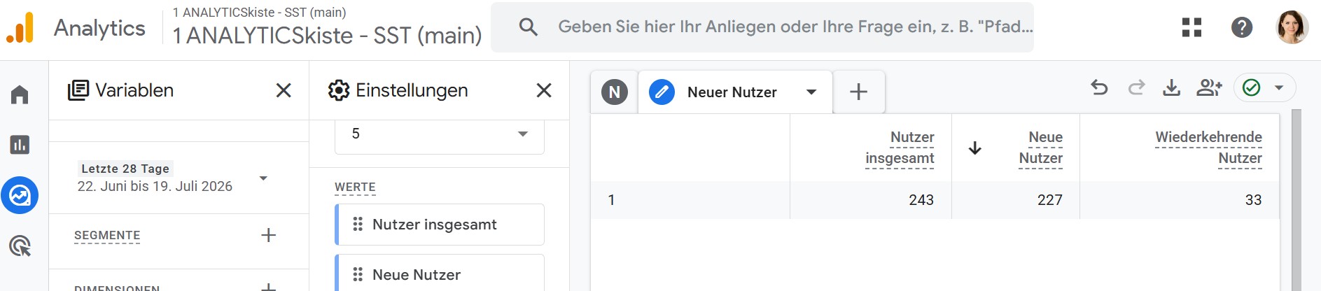 GA4 Nutzer insgesamt, Neue- und Wiederkehrende Nutzer