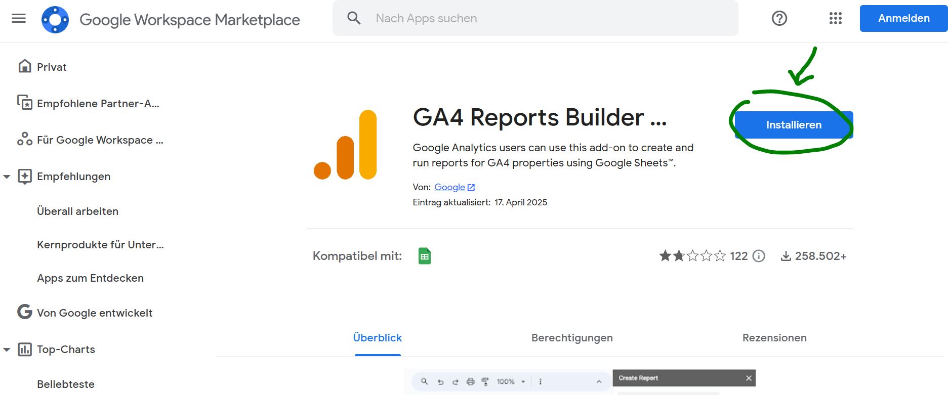 GA4 Report Builder im Google Workspace Marketplace