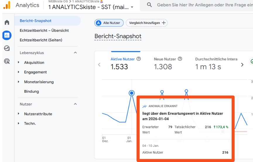 Google Analytics Beschreibung einer Anomalie